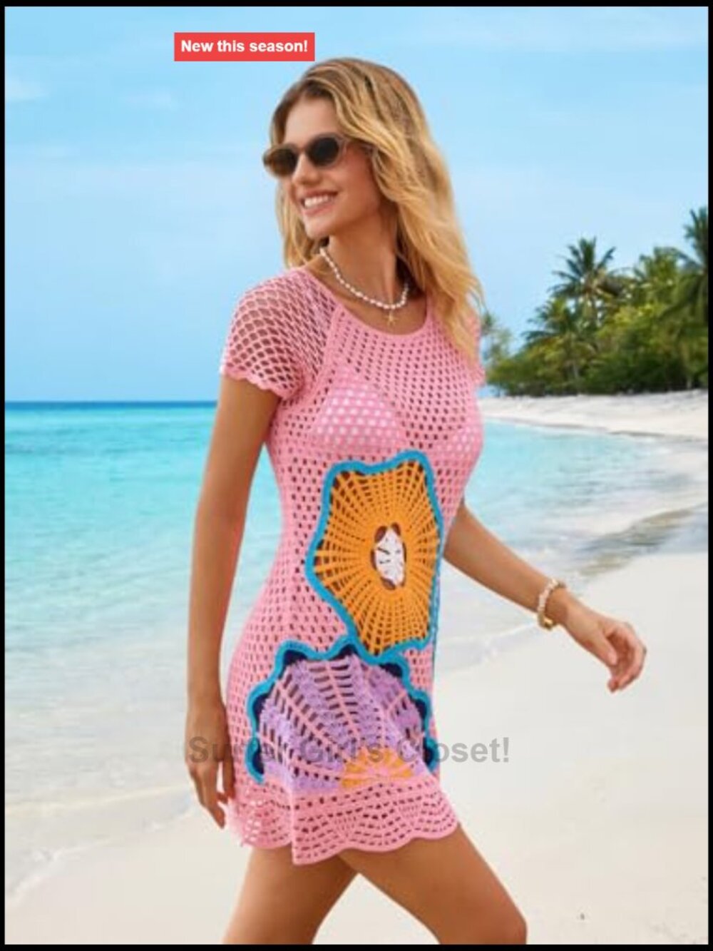 Boho Crochet Beach Cover Up Dress with 3D Mandala Embroidery - Picture 4 of 7